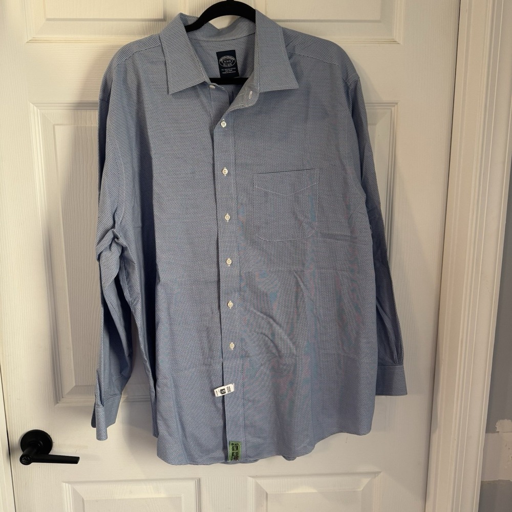 Brooks Brothers Blue Houndstooth‎ Dress Shirt 18-34 Classic Non-Iron Pima Cotton